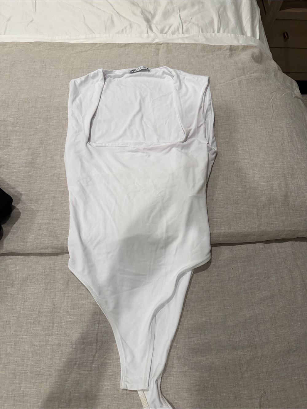 Zara White Women's Square-Neck Bodysuit